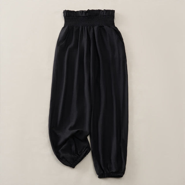 Buddha Stones 夏物カジュアルミニマリスト無地レディースクロップドパンツ（ポケット付き） - 黒 - 2XL - image 7