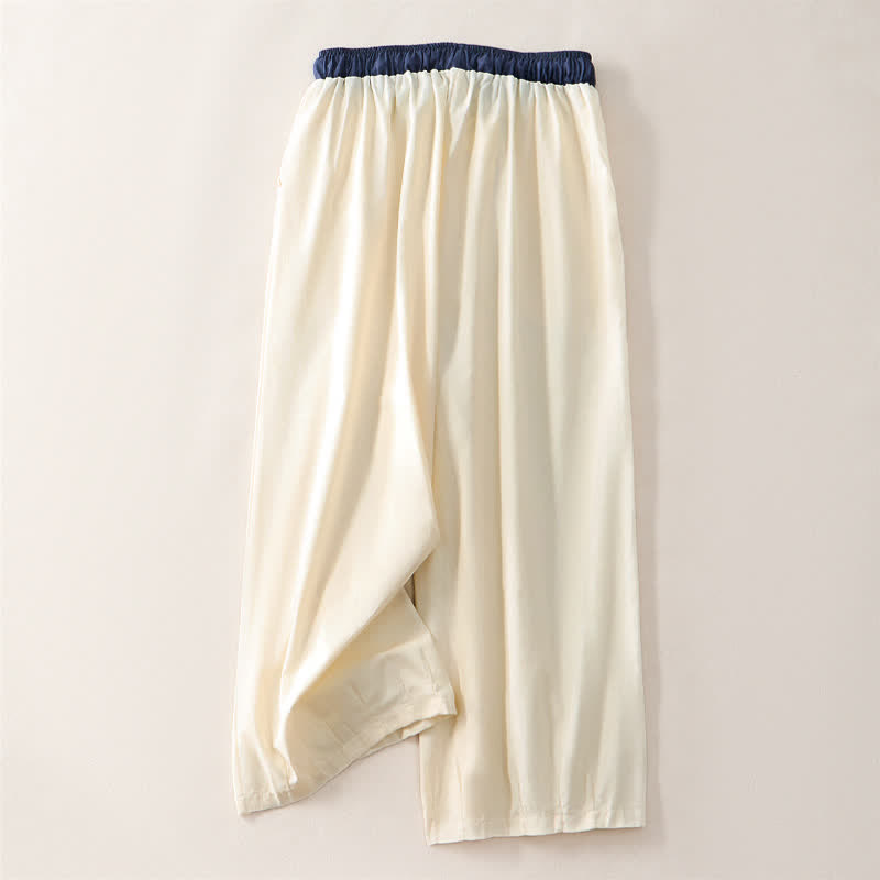 Buddha Stones 夏物カジュアルドローストリング無地クロップドパンツレディースストレートレッグパンツポケット付き - image 1