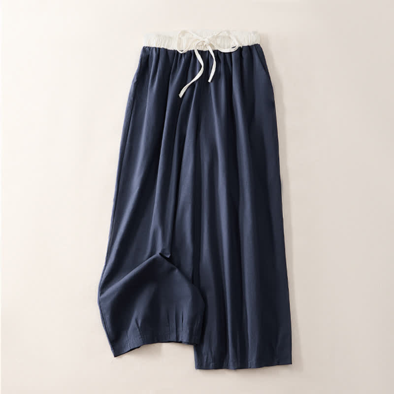 Buddha Stones 夏物カジュアルドローストリング無地クロップドパンツレディースストレートレッグパンツポケット付き - ミッドナイトブルー - US8-10, UK/AU12-14, EU40-42 （2XL） - image 7