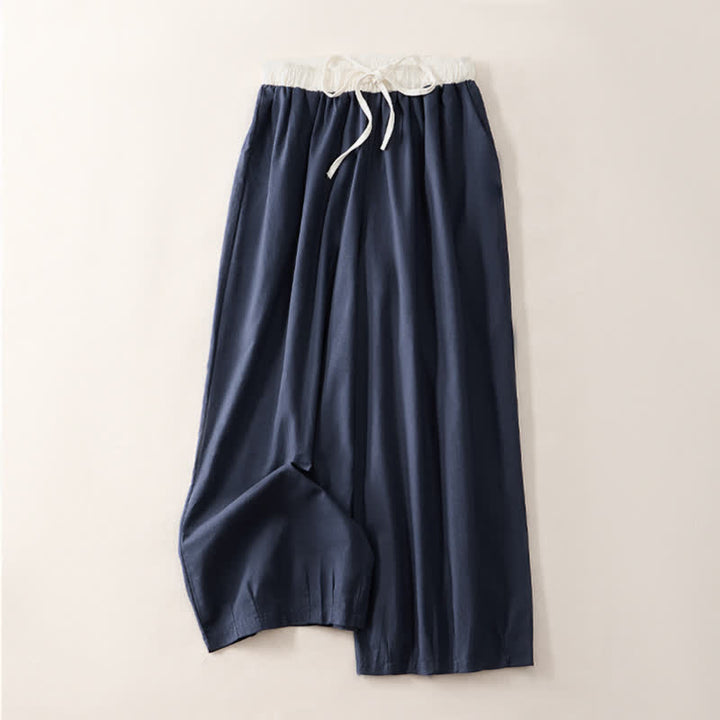 Buddha Stones 夏物カジュアルドローストリング無地クロップドパンツレディースストレートレッグパンツポケット付き - ミッドナイトブルー - US8-10, UK/AU12-14, EU40-42 （2XL） - image 7