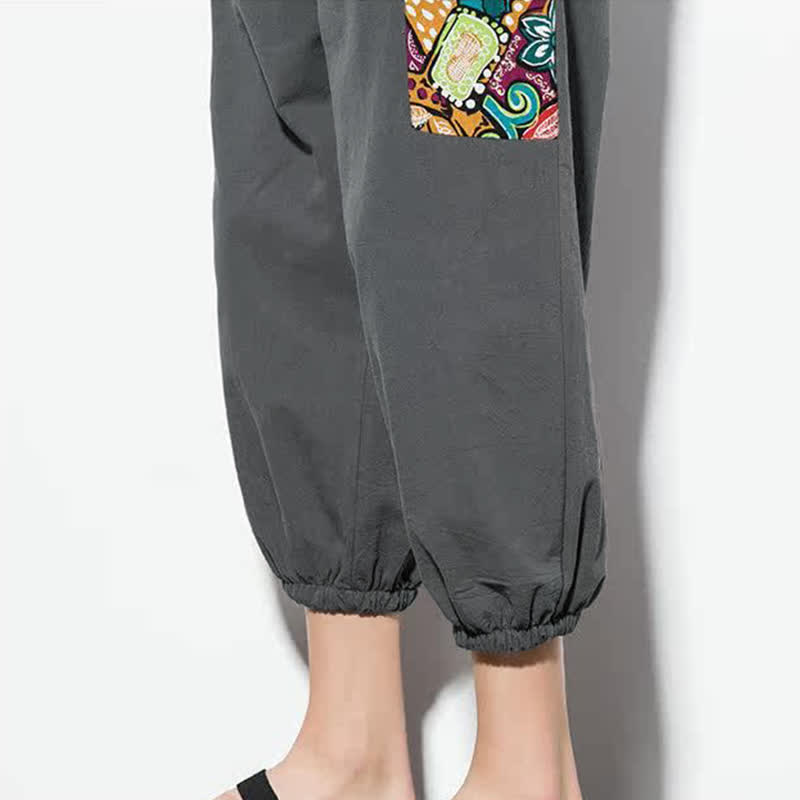 Buddha Stones 夏用カジュアルボヘミアン風ドローストリング抽象柄カプリパンツ メンズハーレムパンツ ポケット付き - image 12