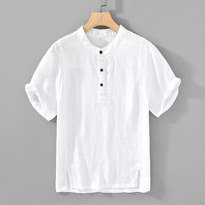 Buddha Stones 夏物 唐風 カジュアル マンダリンカラー ボタンアップ 無地 メンズ 半袖シャツ - 白 - US/UK/AU44, EU54 （4XL） - image 10