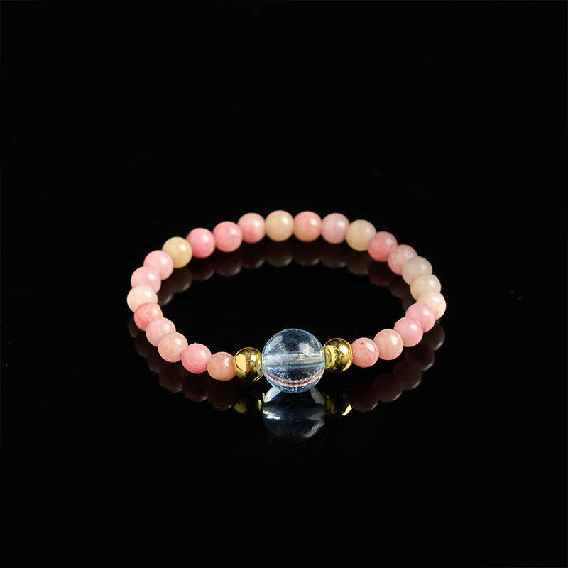 Buddha Stones 2mmミニビーズ 天然ロードナイト アクアマリン トパーズ ローズクォーツ ヒーリング用伸縮リング - image 2