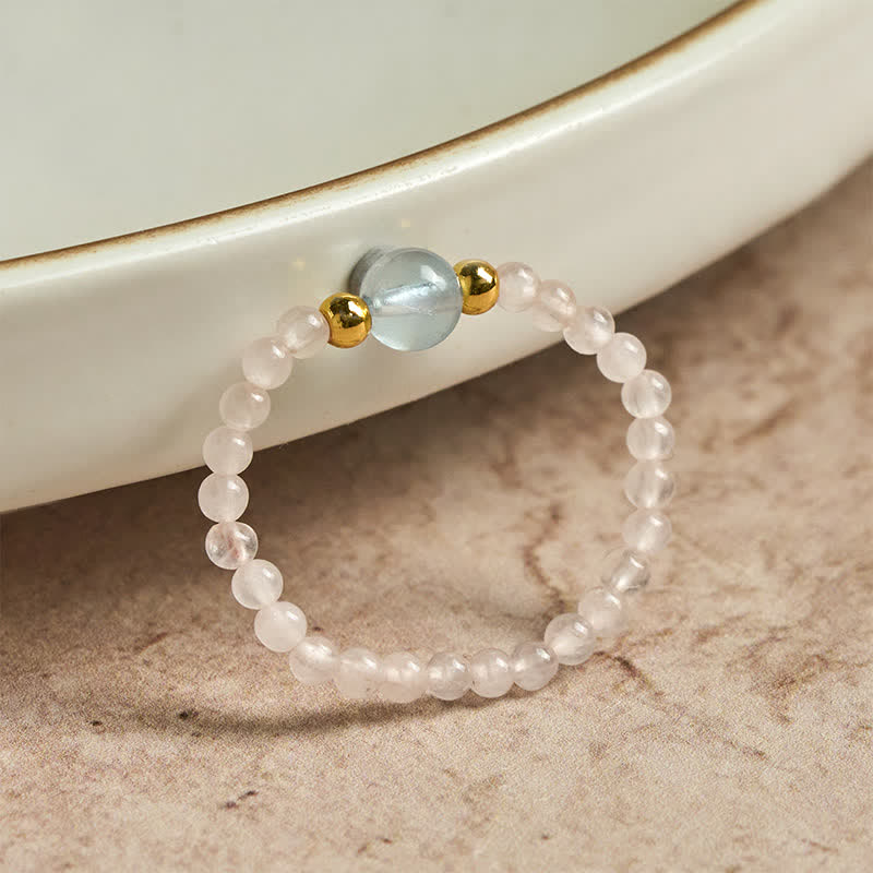 Buddha Stones 2mmミニビーズ 天然ロードナイト アクアマリン トパーズ ローズクォーツ ヒーリング用伸縮リング - image 14