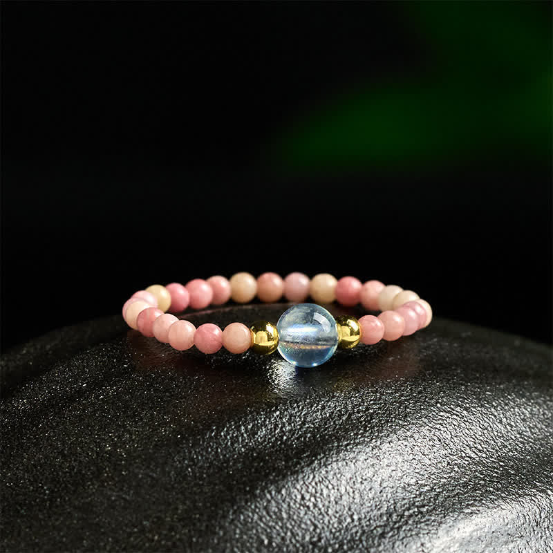 Buddha Stones 2mmミニビーズ 天然ロードナイト アクアマリン トパーズ ローズクォーツ ヒーリング用伸縮リング - image 3