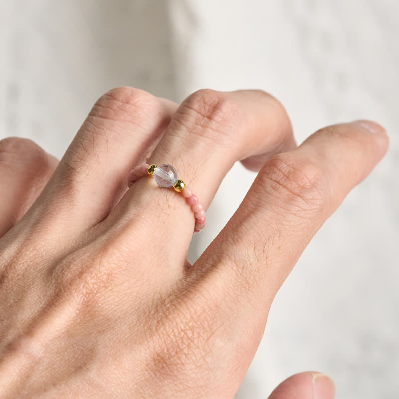 Buddha Stones 2mmミニビーズ 天然ロードナイト アクアマリン トパーズ ローズクォーツ ヒーリング用伸縮リング - image 4