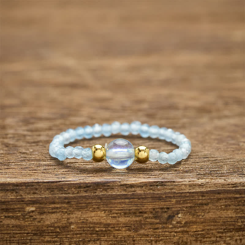 Buddha Stones 2mmミニビーズ 天然ロードナイト アクアマリン トパーズ ローズクォーツ ヒーリング用伸縮リング - 天然アクアマリン（色味は個体差があります）（2mm+4mm） - image 19