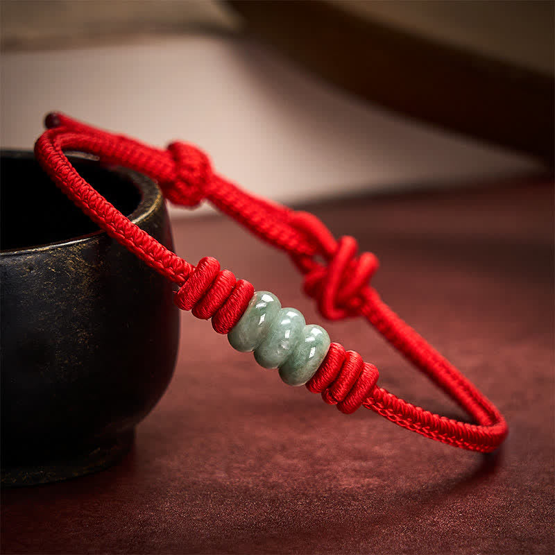 Buddha Stones 手作りの赤紐と翡翠を使った、保護を象徴する編み込みスライドノットブレスレット - 赤 - 5.91～7.48インチ（15～19cm） - image 8