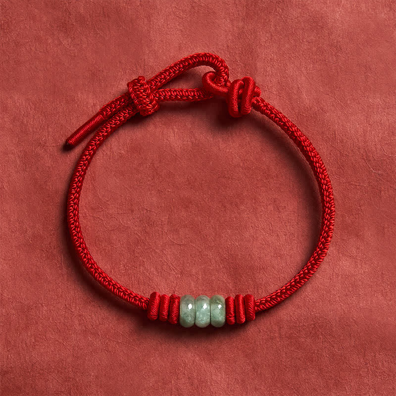 Buddha Stones 手作りの赤紐と翡翠を使った、保護を象徴する編み込みスライドノットブレスレット - image 10