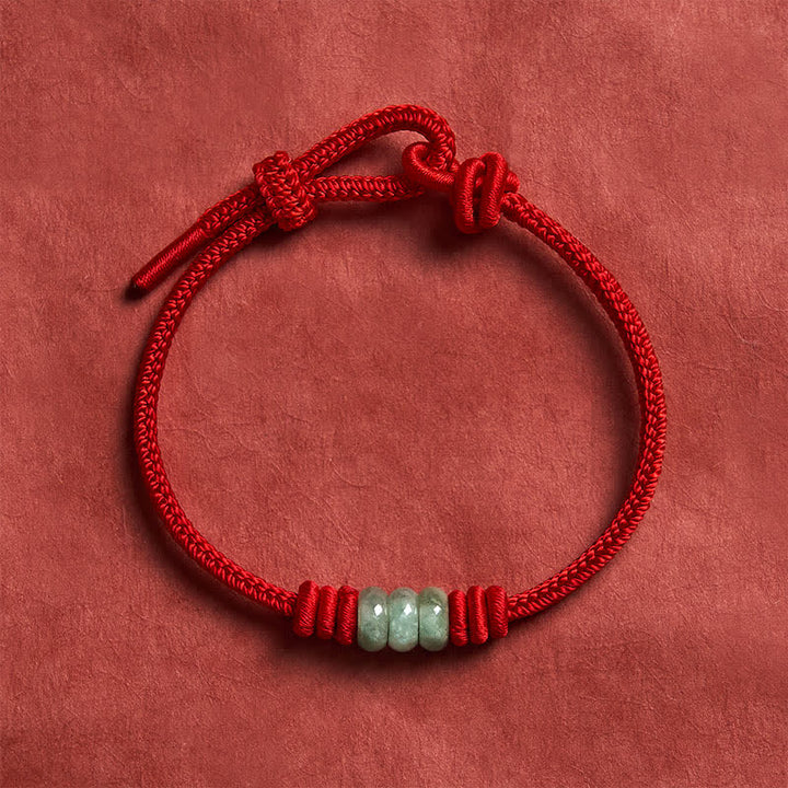 Buddha Stones 手作りの赤紐と翡翠を使った、保護を象徴する編み込みスライドノットブレスレット - image 10