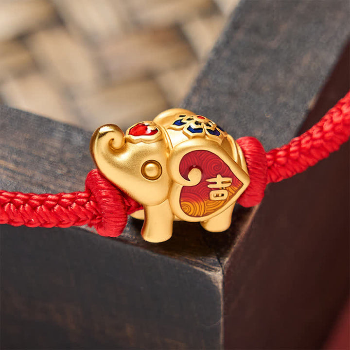 Buddha Stones 手作りの赤紐で象と愛のハートが描かれた、お守りの編み込み調節可能なブレスレット - image 12