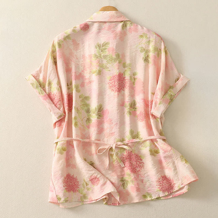 Buddha Stones 夏物 ボヘミアン風 ボタンアップ 花柄 レディース 半袖シャツ - image 11