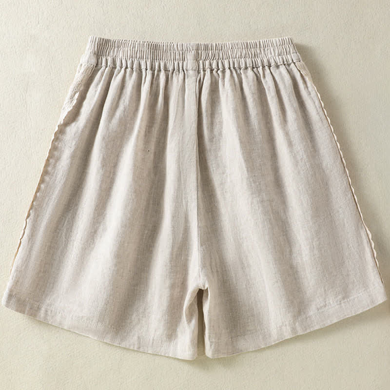 Buddha Stones 夏物カジュアルボヘミアン無地サイドレース装飾レディースショートパンツ（ポケット付き） - image 21