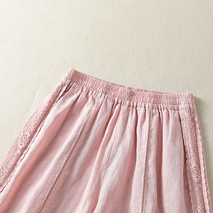 Buddha Stones 夏物カジュアルボヘミアン無地サイドレース装飾レディースショートパンツ（ポケット付き） - image 17
