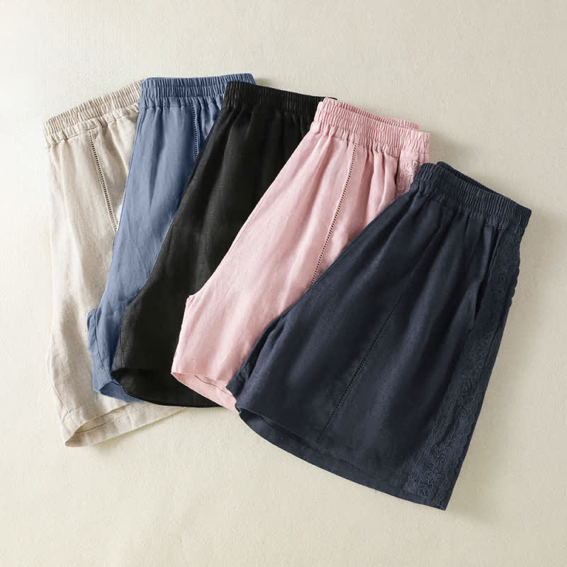 Buddha Stones 夏物カジュアルボヘミアン無地サイドレース装飾レディースショートパンツ（ポケット付き） - image 25