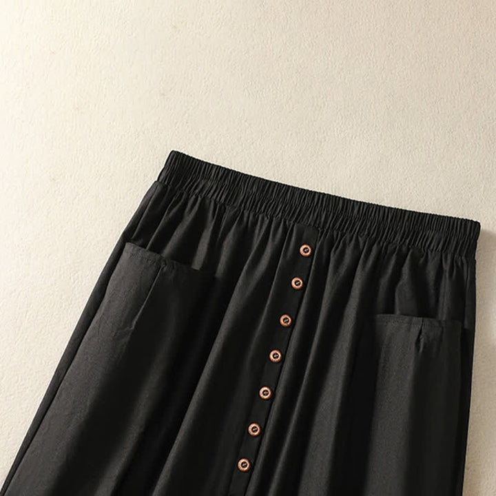 Buddha Stones 夏物カジュアルボヘミアン風ボタンアップ無地レディーススカート（ポケット付き） - image 13