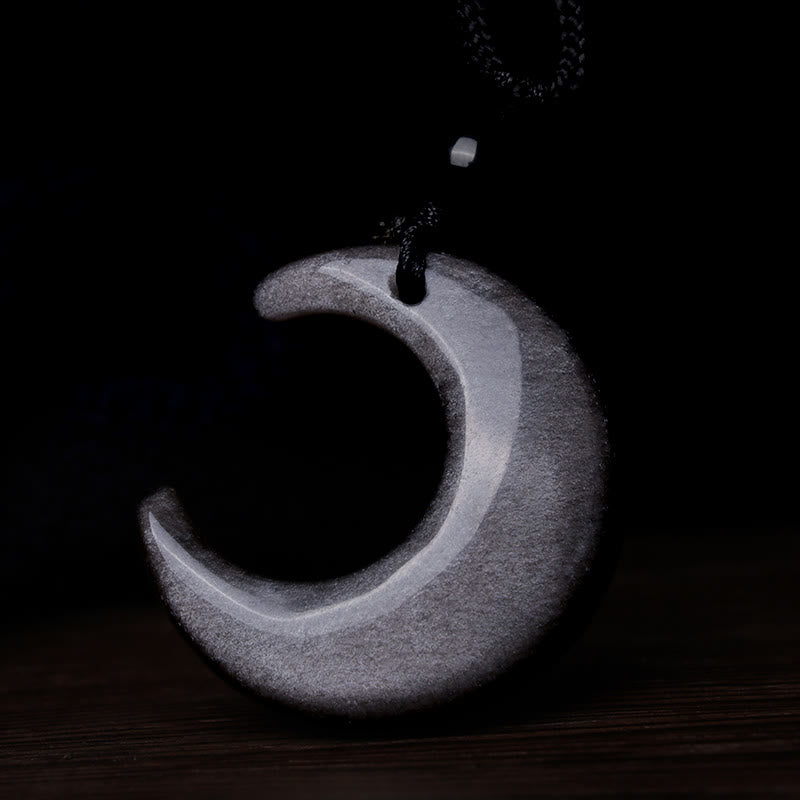 Buddha Stones天然銀光沢黒曜石 セレナイト クリスタル 三日月 陰陽 カップル 守護 ネックレス ペンダント - image 5