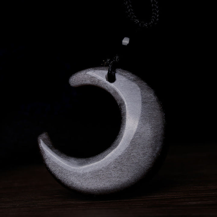 Buddha Stones天然銀光沢黒曜石 セレナイト クリスタル 三日月 陰陽 カップル 守護 ネックレス ペンダント - image 5