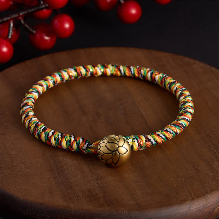 Buddha Stones 手織りのカラフルな糸を使った蓮のバランス編みブレスレット - 蓮 - 7.5インチ（19cm） - image 8