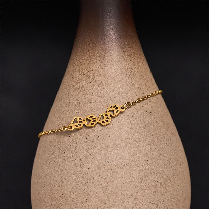 Buddha Stones チタン鋼製猫の足跡四つ足バランスブレスレット - ゴールデン（手首周り：17～22cm） - image 0