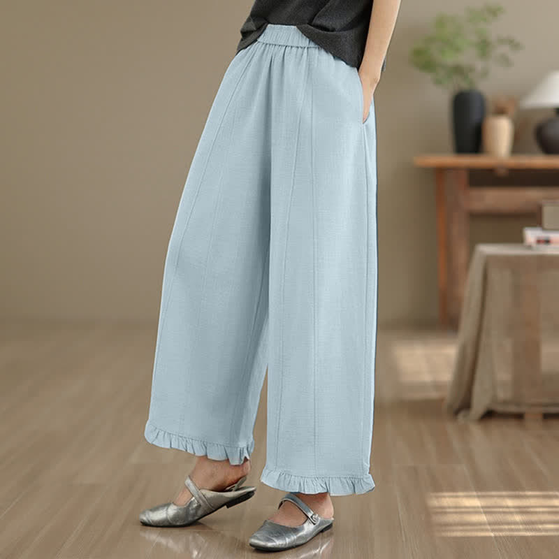 Buddha Stones夏用 カジュアル ミニマリスト 無地 クロップドパンツ レディース ワイドレッグパンツ ポケット付き - image 4