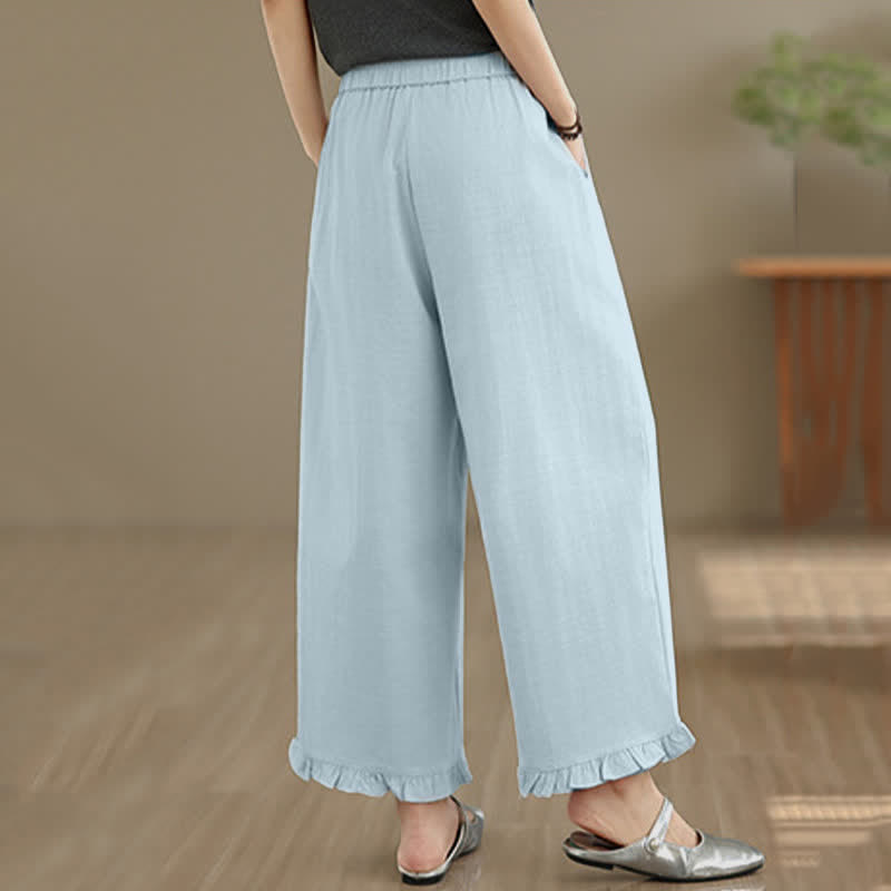 Buddha Stones夏用 カジュアル ミニマリスト 無地 クロップドパンツ レディース ワイドレッグパンツ ポケット付き - image 6