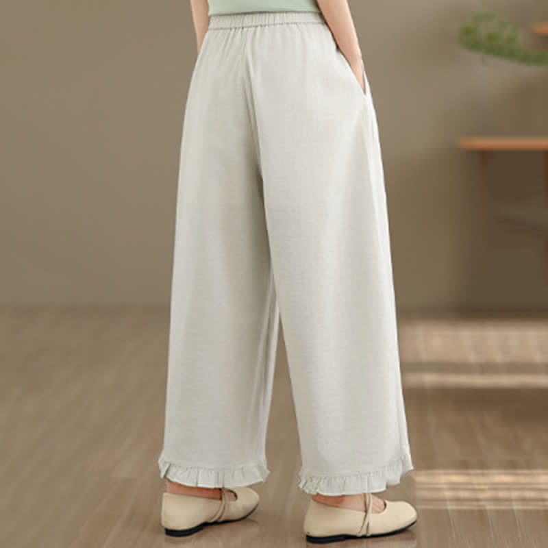 Buddha Stones夏用 カジュアル ミニマリスト 無地 クロップドパンツ レディース ワイドレッグパンツ ポケット付き - image 32
