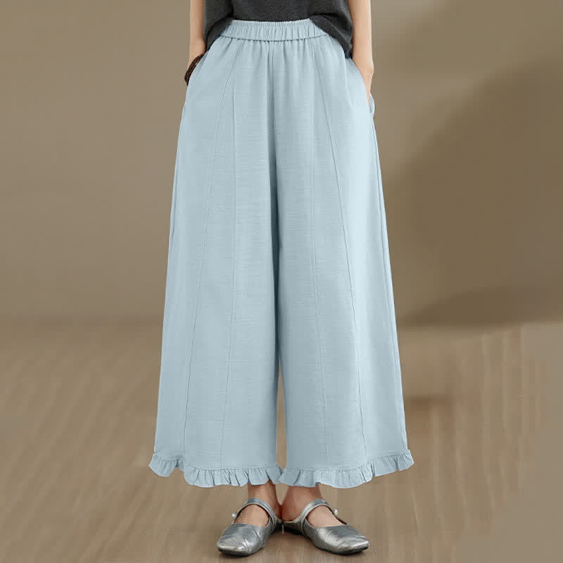 Buddha Stones夏用 カジュアル ミニマリスト 無地 クロップドパンツ レディース ワイドレッグパンツ ポケット付き - image 5