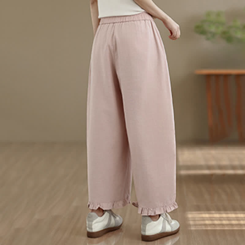 Buddha Stones夏用 カジュアル ミニマリスト 無地 クロップドパンツ レディース ワイドレッグパンツ ポケット付き - image 11