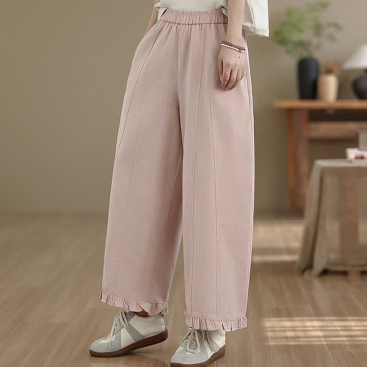 Buddha Stones夏用 カジュアル ミニマリスト 無地 クロップドパンツ レディース ワイドレッグパンツ ポケット付き - image 8