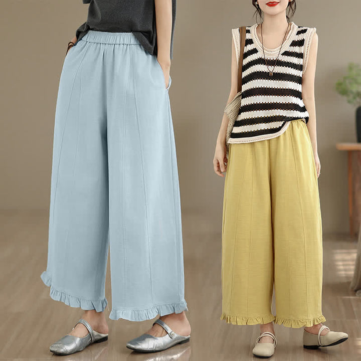 Buddha Stones夏用 カジュアル ミニマリスト 無地 クロップドパンツ レディース ワイドレッグパンツ ポケット付き - image 33