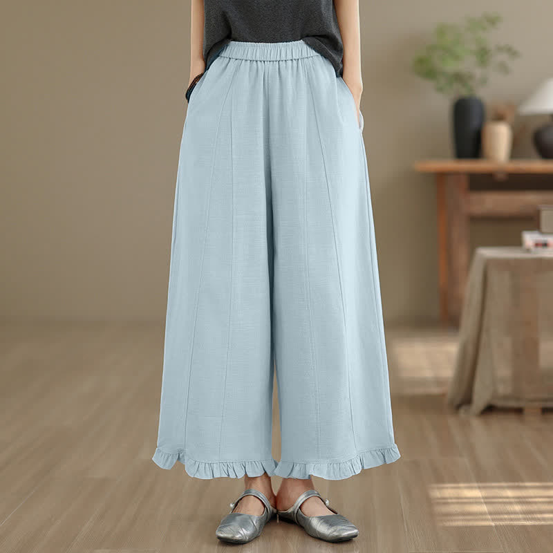 Buddha Stones夏用 カジュアル ミニマリスト 無地 クロップドパンツ レディース ワイドレッグパンツ ポケット付き - パウダーブルー - US8-10，UK/AU12-14，EU40-42 (2XL) - image 0