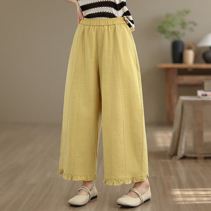 Buddha Stones夏用 カジュアル ミニマリスト 無地 クロップドパンツ レディース ワイドレッグパンツ ポケット付き - image 16