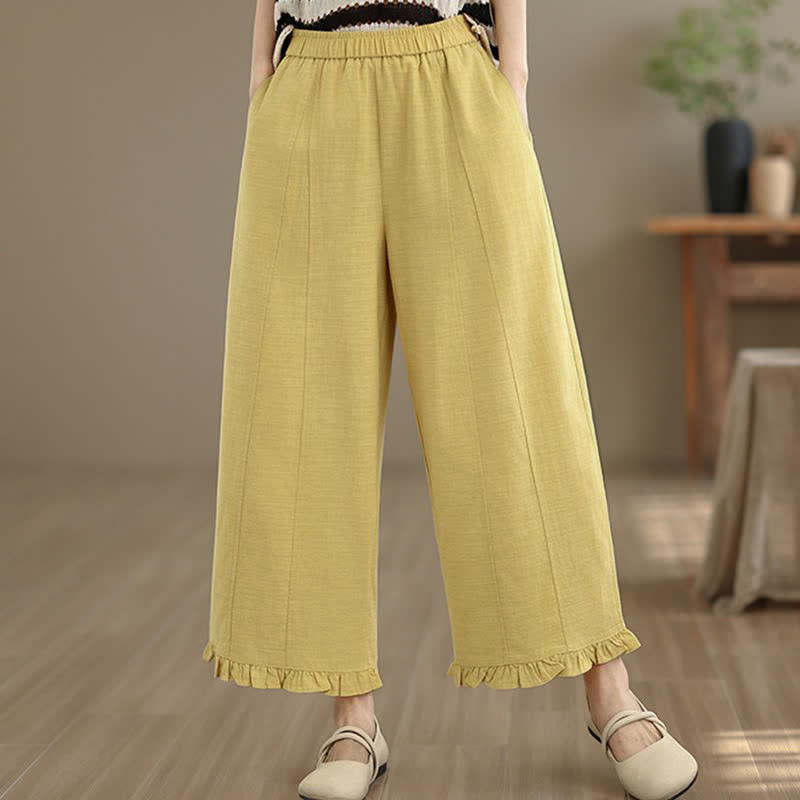 Buddha Stones夏用 カジュアル ミニマリスト 無地 クロップドパンツ レディース ワイドレッグパンツ ポケット付き - image 17