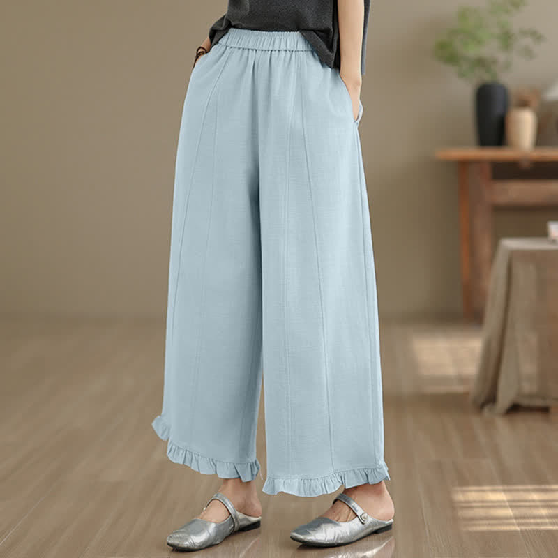 Buddha Stones夏用 カジュアル ミニマリスト 無地 クロップドパンツ レディース ワイドレッグパンツ ポケット付き - image 1