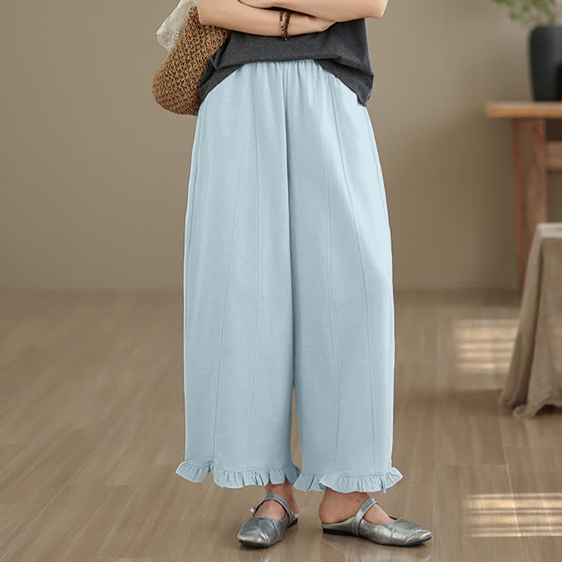 Buddha Stones夏用 カジュアル ミニマリスト 無地 クロップドパンツ レディース ワイドレッグパンツ ポケット付き - image 3