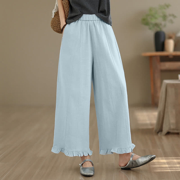 Buddha Stones夏用 カジュアル ミニマリスト 無地 クロップドパンツ レディース ワイドレッグパンツ ポケット付き - image 2