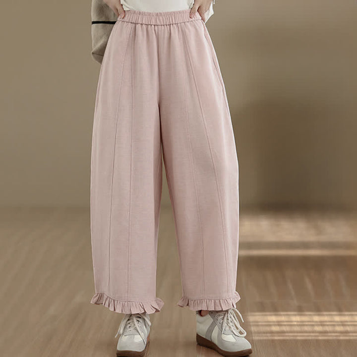 Buddha Stones夏用 カジュアル ミニマリスト 無地 クロップドパンツ レディース ワイドレッグパンツ ポケット付き - ライトピンク - US8-10，UK/AU12-14，EU40-42 (2XL) - image 7