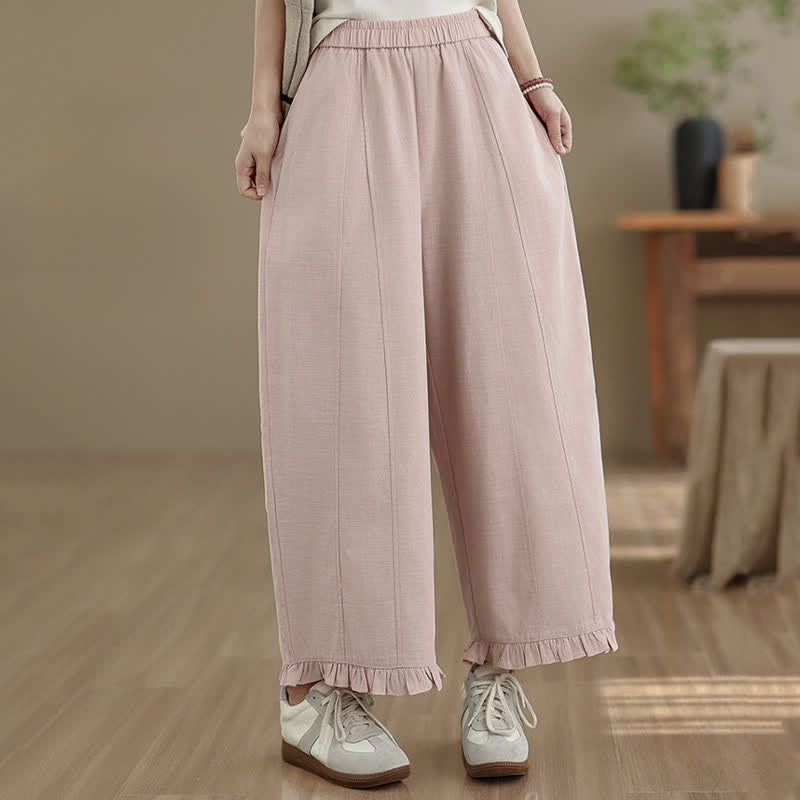 Buddha Stones夏用 カジュアル ミニマリスト 無地 クロップドパンツ レディース ワイドレッグパンツ ポケット付き - image 9