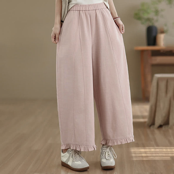Buddha Stones夏用 カジュアル ミニマリスト 無地 クロップドパンツ レディース ワイドレッグパンツ ポケット付き - image 9