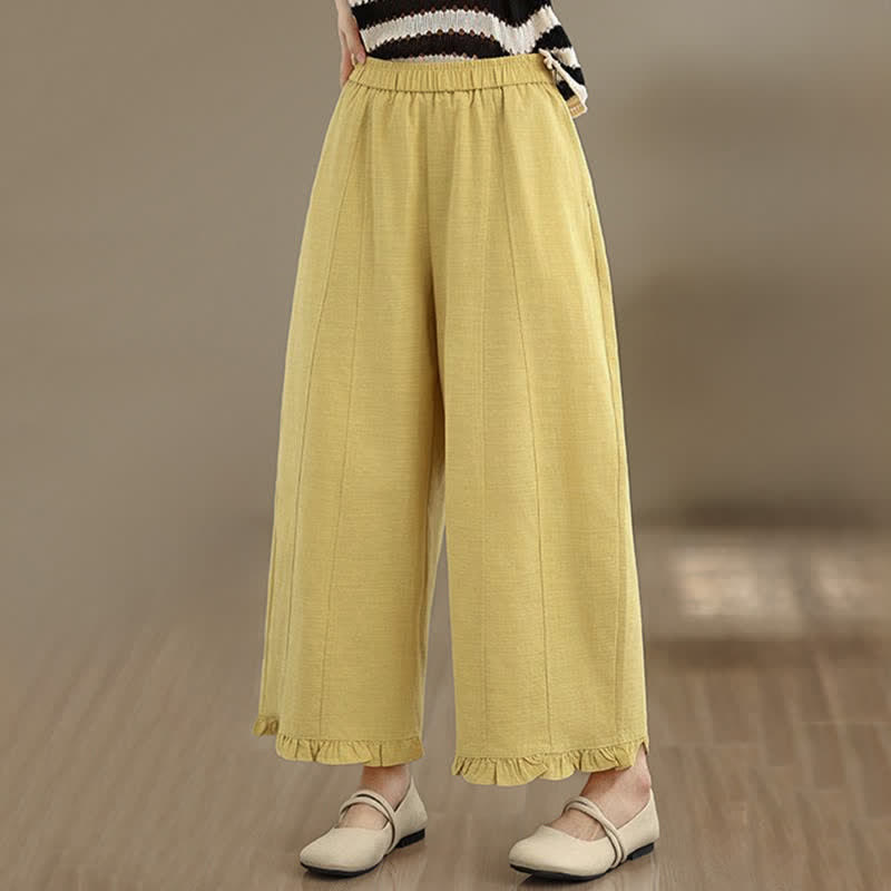 Buddha Stones夏用 カジュアル ミニマリスト 無地 クロップドパンツ レディース ワイドレッグパンツ ポケット付き - image 15