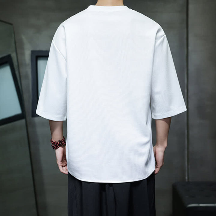 Buddha Stones 夏物カジュアルミニマリスト刺繍ホース柄コットンメンズ半袖Tシャツ - image 3