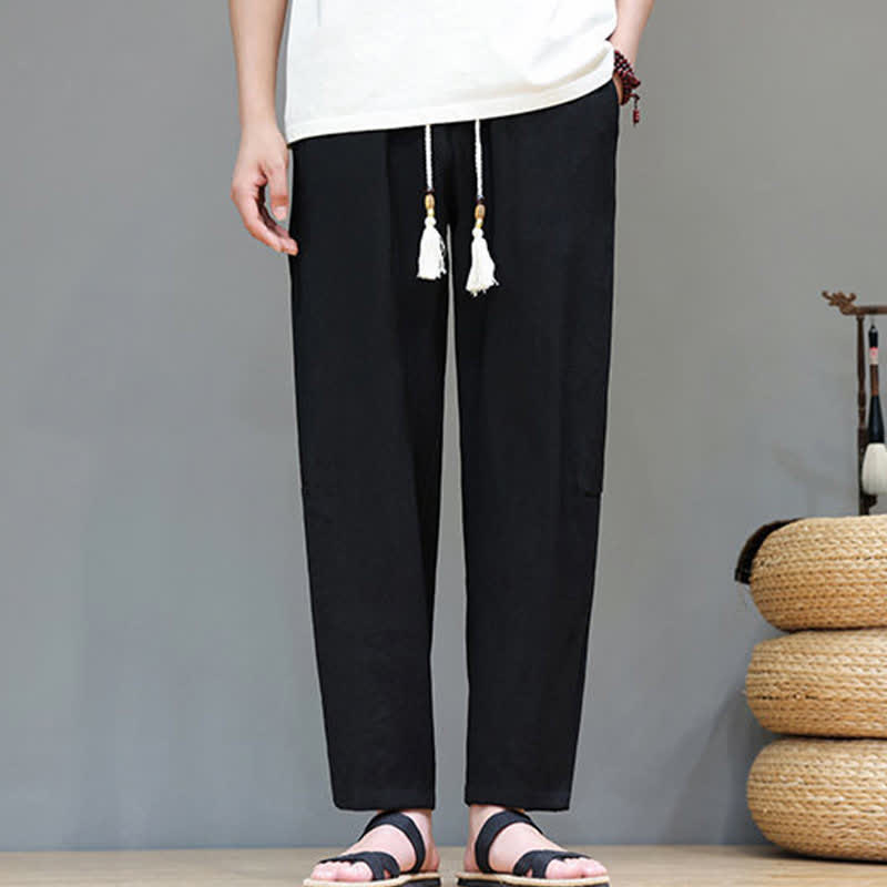 Buddha Stonesサマーカジュアル ミニマリスト ドローストリング 無地 アンクルパンツ メンズ ストレートレッグパンツ ポケット付き - image 21