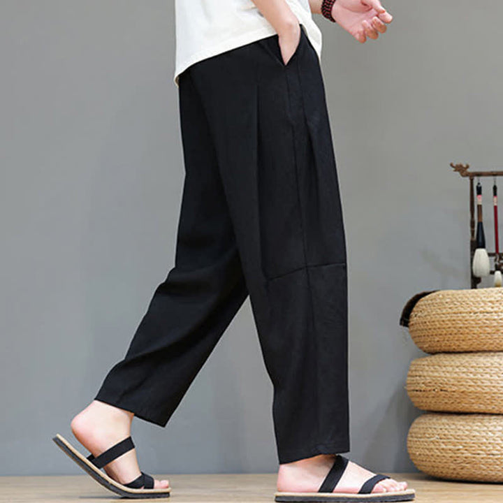 Buddha Stonesサマーカジュアル ミニマリスト ドローストリング 無地 アンクルパンツ メンズ ストレートレッグパンツ ポケット付き - image 22