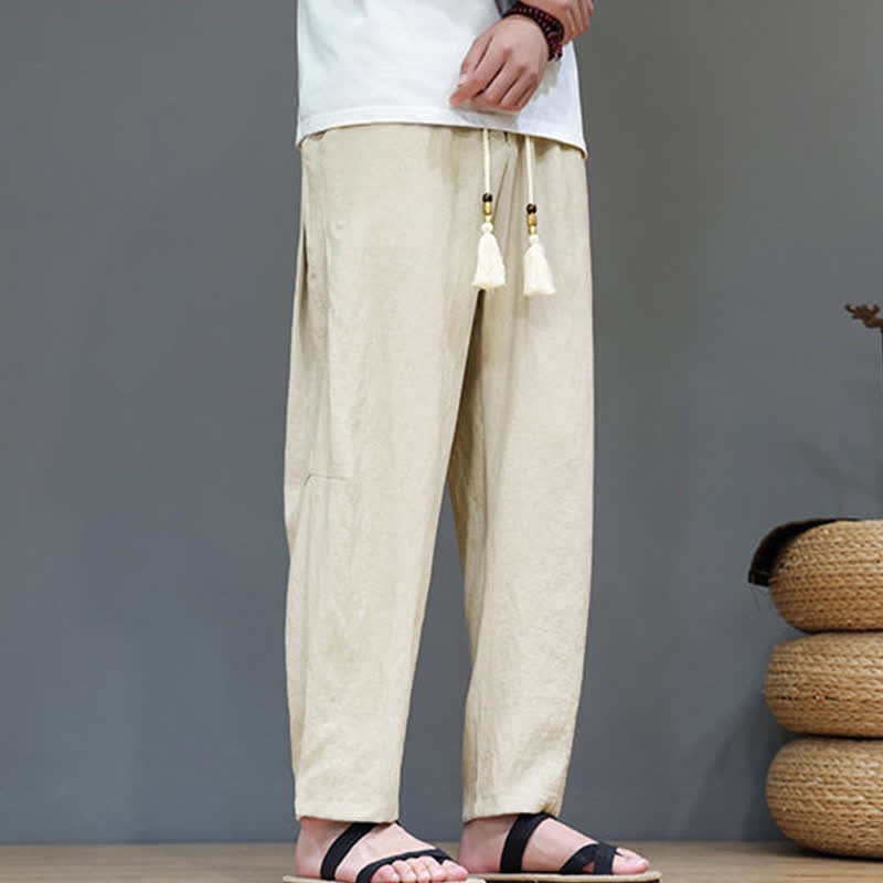 Buddha Stonesサマーカジュアル ミニマリスト ドローストリング 無地 アンクルパンツ メンズ ストレートレッグパンツ ポケット付き - image 31