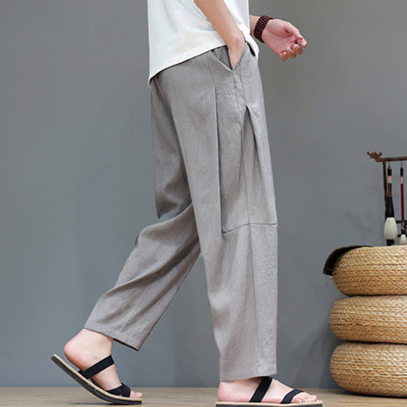 Buddha Stonesサマーカジュアル ミニマリスト ドローストリング 無地 アンクルパンツ メンズ ストレートレッグパンツ ポケット付き - ライトグレー - US/UK/AU46, EU56 （5XL） - image 0