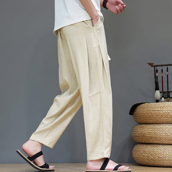 Buddha Stonesサマーカジュアル ミニマリスト ドローストリング 無地 アンクルパンツ メンズ ストレートレッグパンツ ポケット付き - image 34