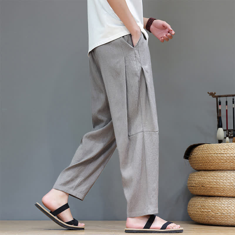 Buddha Stonesサマーカジュアル ミニマリスト ドローストリング 無地 アンクルパンツ メンズ ストレートレッグパンツ ポケット付き - image 5