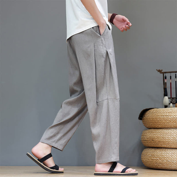 Buddha Stonesサマーカジュアル ミニマリスト ドローストリング 無地 アンクルパンツ メンズ ストレートレッグパンツ ポケット付き - image 5