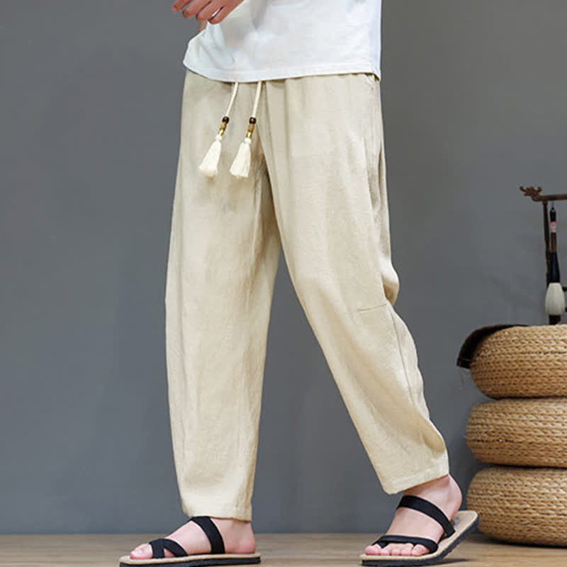 Buddha Stonesサマーカジュアル ミニマリスト ドローストリング 無地 アンクルパンツ メンズ ストレートレッグパンツ ポケット付き - image 33